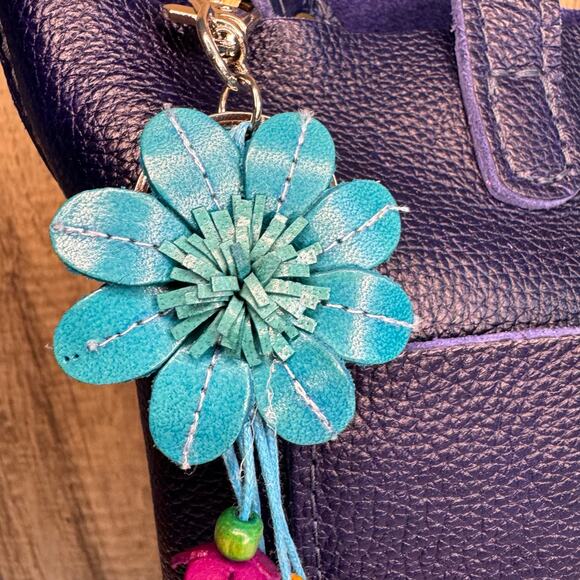 Leather Flower Purse Charm Genuine Leather Bag Charm NEW FAST SHIP - Picture 3 of 7